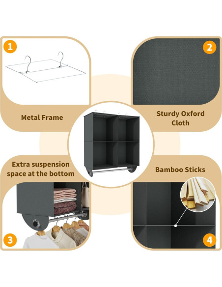 Organizador Colgante de Closet YOUDENOVA 4 Estantes Gris Oscuro