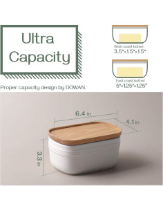 Plato de Mantequilla DOWAN Cerámica Blanco con Tapa de Madera 2