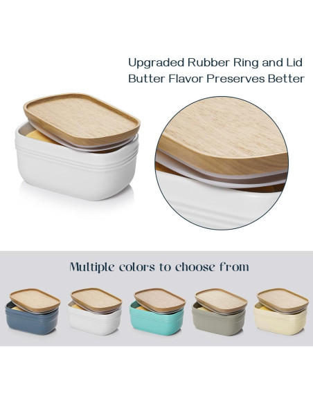 Plato de Mantequilla DOWAN Cerámica Blanco con Tapa de Madera