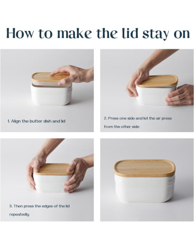 Plato de Mantequilla DOWAN Cerámica Blanco con Tapa de Madera