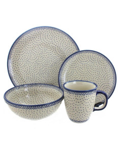 Juego de Cena Cerámica Polaca Blue Rose 16 Piezas Puntos Pequeños