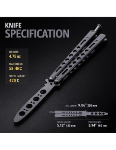 Cuchillo Mariposa Entrenador Grand Way K10 Negro 23 cm 2