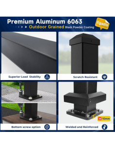 Poste de Barandilla de Aluminio Egadis 114.3cm Negro 2