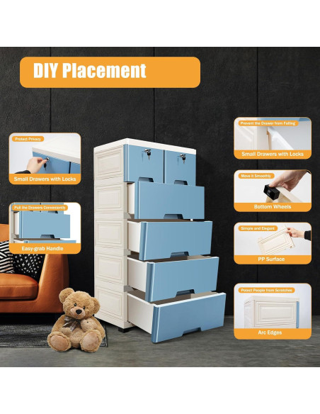 Armario Vertical TFCFL de 6 Cajones Azul con Ruedas