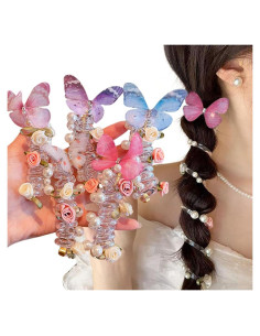 5 Lazos de Cabello Espirales Qojai con Flores y Mariposas
