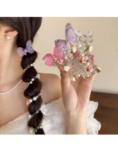 5 Lazos de Cabello Espirales Qojai con Flores y Mariposas 2