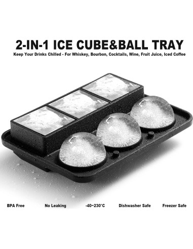 Molde de Hielo 2-en-1 Nax Caki Silicona Grande Negro