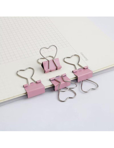 Clips Metálicos en Forma de Corazón SEEK RARE - 60 Piezas Rosa