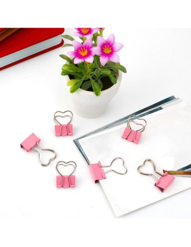 Clips Metálicos en Forma de Corazón SEEK RARE - 60 Piezas Rosa