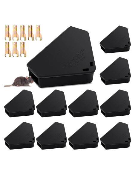 Estación de Ratones Qualirey 12 Pcs Triangular Reutilizable Negra