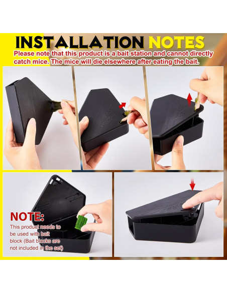 Estación de Ratones Qualirey 12 Pcs Triangular Reutilizable Negra