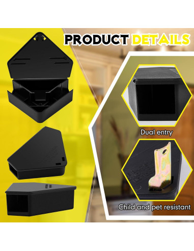 Estación de Ratones Qualirey 12 Pcs Triangular Reutilizable Negra