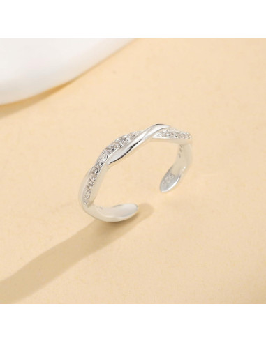 Anillo de dedo ajustable de plata esterlina 925 IPEPPY con circonitas