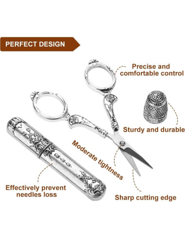 Kit de Costura Hicello con Tijeras, Dedal y Hilo - Vintage