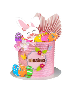 Topper de Pastel de Pascua DRWATE con Conejo y Huevos 10x14cm