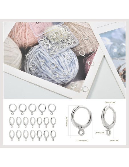 60 Ganchos de Aretes Huggie Rellenos de Plata Hipoalergénicos