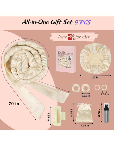 Juego de Rizado Sin Calor ZILAMPU 9 Piezas Satén 177.8 cm