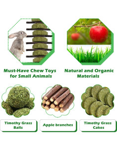 Juguetes de Masticar Permotary para Conejos - 3 Piezas Naturales 2
