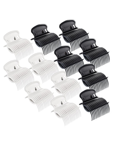 12 Clips de Rodillo Caliente Syhood para Cabello - Blanco y Negro