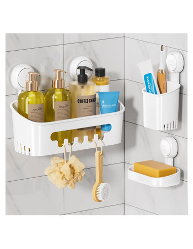 Caddy de Ducha LEVERLOC Blanco con Ventosa y Soporte Jabón