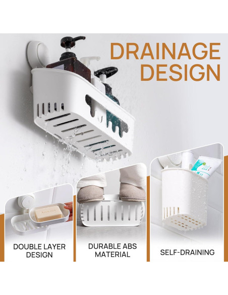 Caddy de Ducha LEVERLOC Blanco con Ventosa y Soporte Jabón