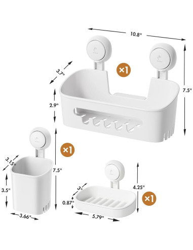 Caddy de Ducha LEVERLOC Blanco con Ventosa y Soporte Jabón