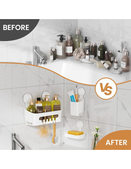 Caddy de Ducha LEVERLOC Blanco con Ventosa y Soporte Jabón