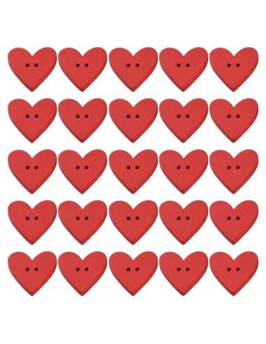 100 Botones de Madera en Forma de Corazón Rojo CABODYALS