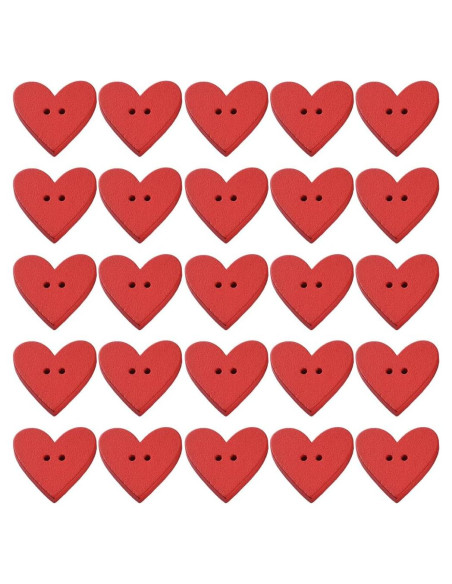 100 Botones de Madera en Forma de Corazón Rojo CABODYALS