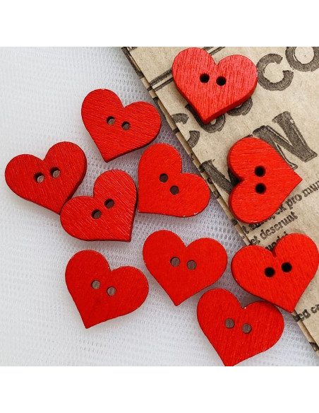100 Botones de Madera en Forma de Corazón Rojo CABODYALS