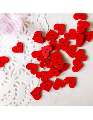 100 Botones de Madera en Forma de Corazón Rojo CABODYALS