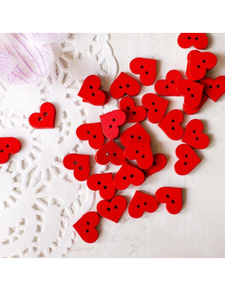 100 Botones de Madera en Forma de Corazón Rojo CABODYALS