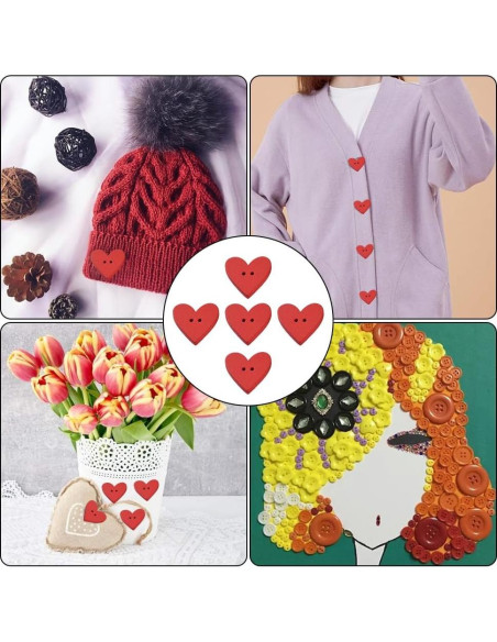 100 Botones de Madera en Forma de Corazón Rojo CABODYALS