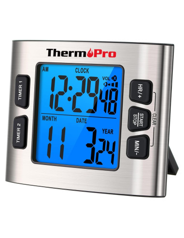 Temporizador Digital ThermoPro TM02 Acero Inoxidable 24h