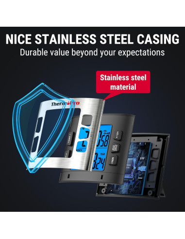 Temporizador Digital ThermoPro TM02 Acero Inoxidable 24h