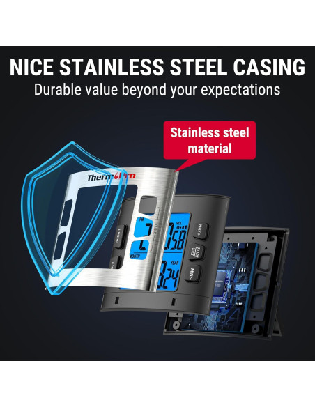 Temporizador Digital ThermoPro TM02 Acero Inoxidable 24h