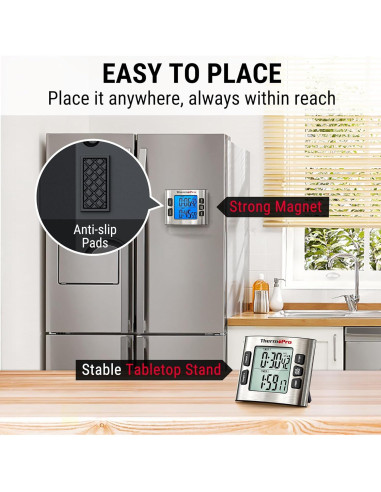 Temporizador Digital ThermoPro TM02 Acero Inoxidable 24h