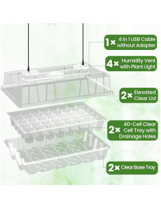 Bandeja de Inicio de Semillas Bonviee 2 Paquetes con Luz LED 2