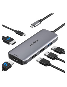 Adaptador USB C a Doble HDMI MOKiN 6 en 1 4 USB 4K 30Hz