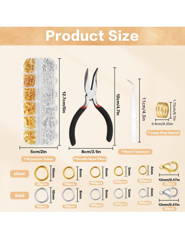 Kit de Joyería MUZHUPGUZ 1440 Pcs Anillas de Salto y Herramientas