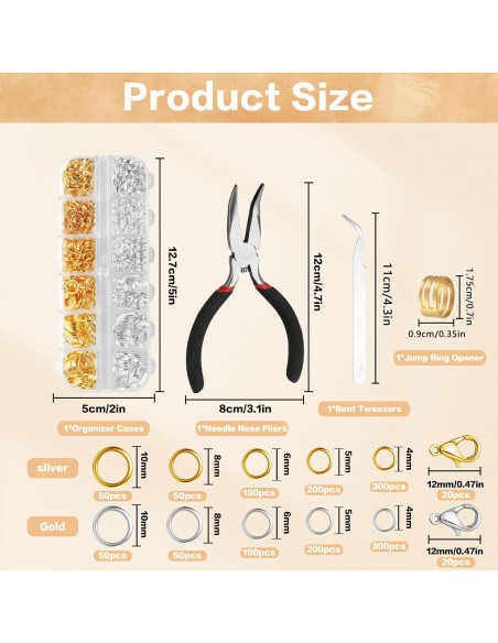 Kit de Joyería MUZHUPGUZ 1440 Pcs Anillas de Salto y Herramientas