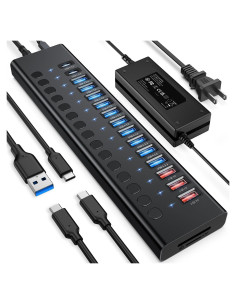 Hub USB 3.2 Alimentado VANGREE 17 en 1, 10 Puertos + Carga Rápida