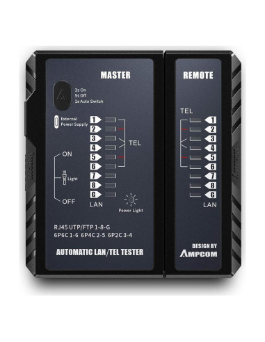 Probador de Cable de Red AMPCOM RJ45/RJ11 - Herramienta de Prueba