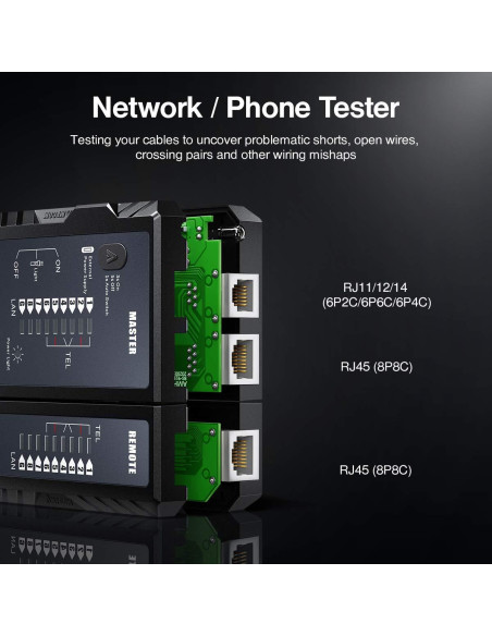 Probador de Cable de Red AMPCOM RJ45/RJ11 - Herramienta de Prueba