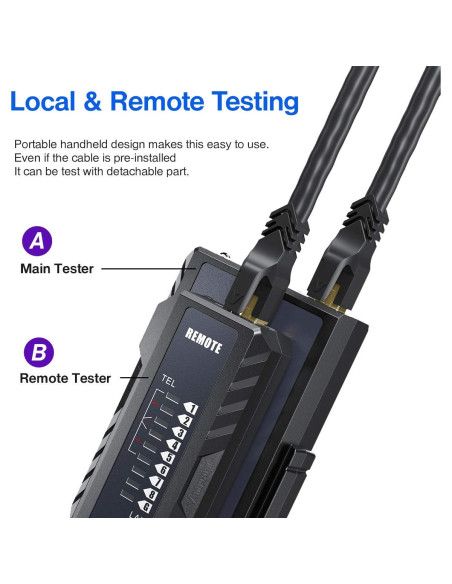 Probador de Cable de Red AMPCOM RJ45/RJ11 - Herramienta de Prueba