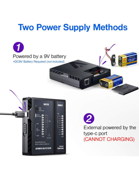 Probador de Cable de Red AMPCOM RJ45/RJ11 - Herramienta de Prueba
