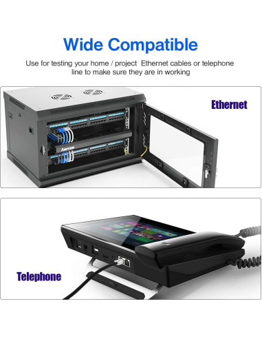 Probador de Cable de Red AMPCOM RJ45/RJ11 - Herramienta de Prueba
