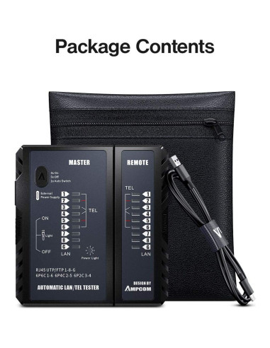 Probador de Cable de Red AMPCOM RJ45/RJ11 - Herramienta de Prueba