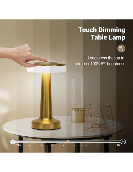 Lámpara de Mesa Inalámbrica ZOOPEEN Dorada Táctil 2800mAh