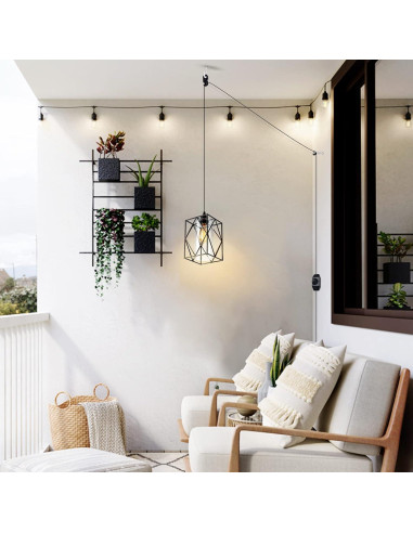 Luz Colgante Enchufable HMVPL con Regulador 16x24cm Negro